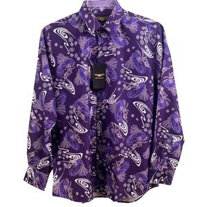 Premiere Purple Psychedelic Paisley Long Sleeve Shirt Contrast Cuff Medium‎ NWT